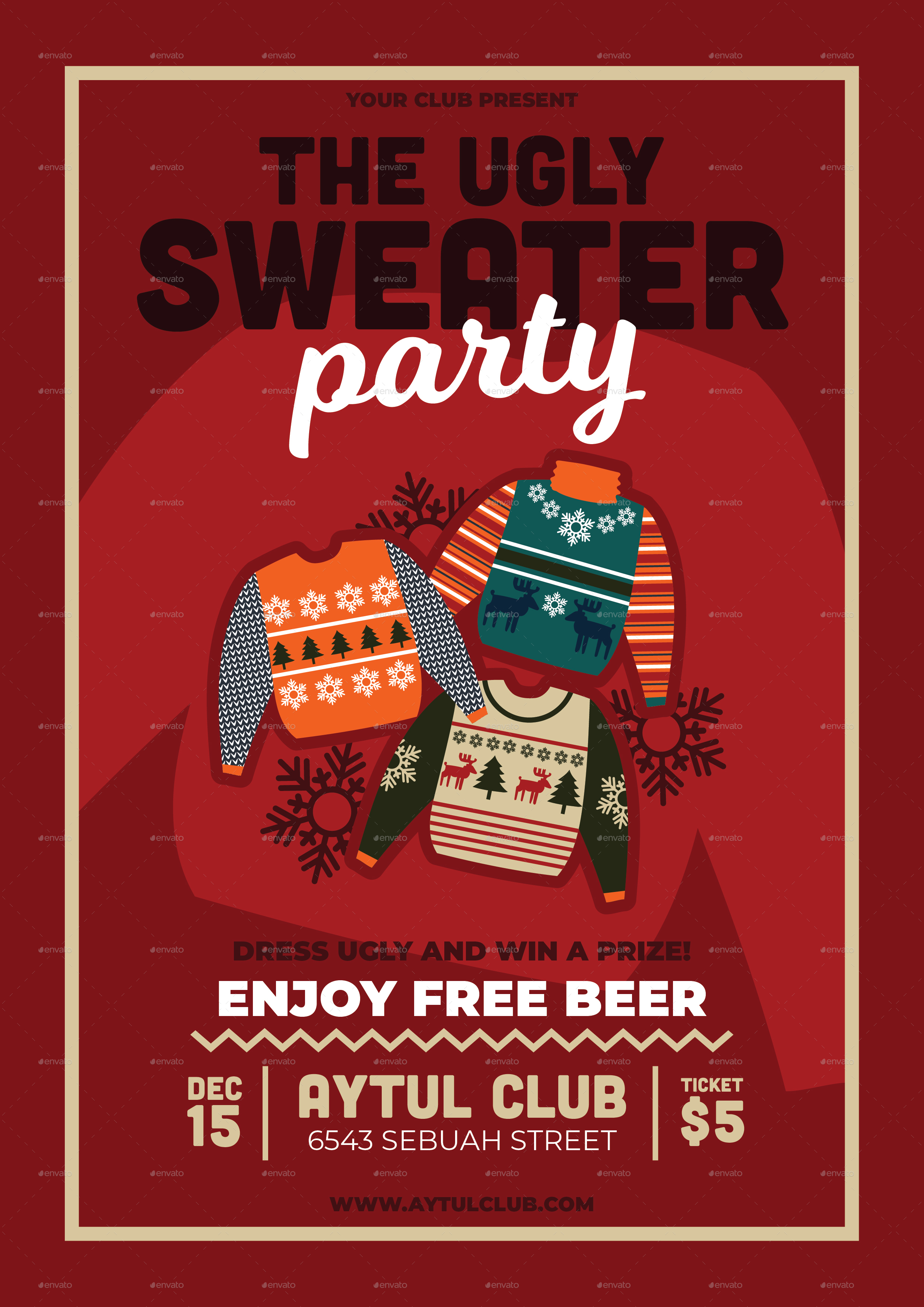 Ugly Sweater Party Flyer By Miaodrawing GraphicRiver